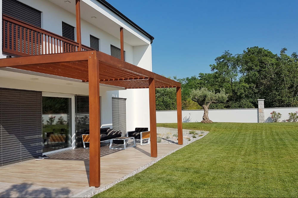 wooden pergolas with swing beds creating dreamy outdoor spaces